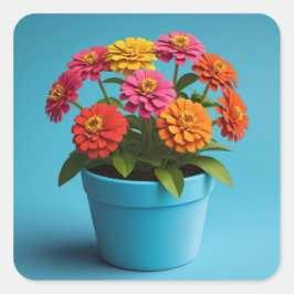 Levendige Bloemen Botanische Kunst, Zinnia Bloemen Vierkante Sticker