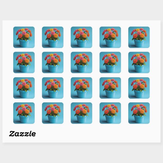 Levendige Bloemen Botanische Kunst, Zinnia Bloemen Vierkante Sticker (Vel)