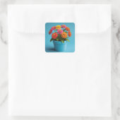 Levendige Bloemen Botanische Kunst, Zinnia Bloemen Vierkante Sticker (Tas)