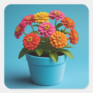Levendige Bloemen Botanische Kunst, Zinnia Bloemen Vierkante Sticker
