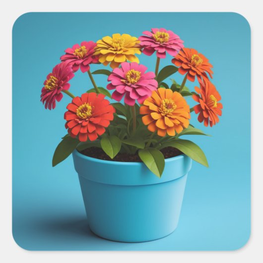 Levendige Bloemen Botanische Kunst, Zinnia Bloemen Vierkante Sticker (Voorkant)