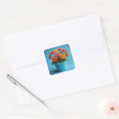Levendige Bloemen Botanische Kunst, Zinnia Bloemen Vierkante Sticker (Envelop)