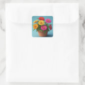 Levendige Bloemen Botanische Kunst, Zinnia Bloemen Vierkante Sticker (Tas)
