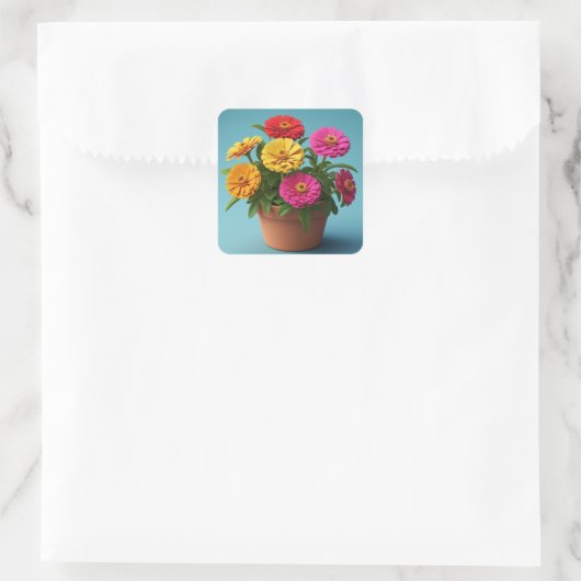 Levendige Bloemen Botanische Kunst, Zinnia Bloemen Vierkante Sticker (Tas)