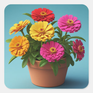 Levendige Bloemen Botanische Kunst, Zinnia Bloemen Vierkante Sticker