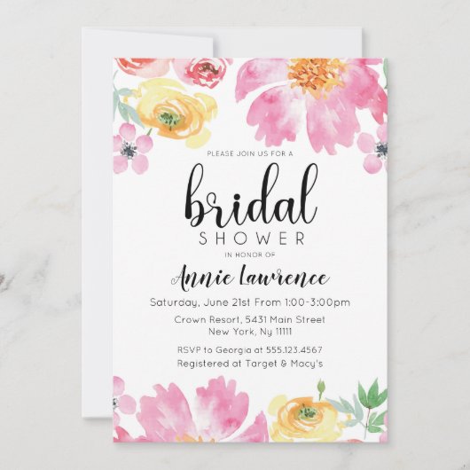 Levendige Bloemen Bruids Douche Uitnodigingen (Voorkant)