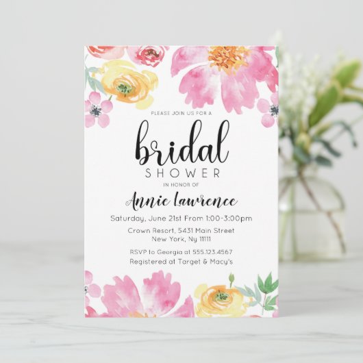 Levendige Bloemen Bruids Douche Uitnodigingen (Staand voorkant)