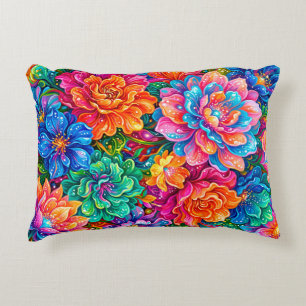 Levendige Bloemen Droomlandschap – Psychedelische Accent Kussen
