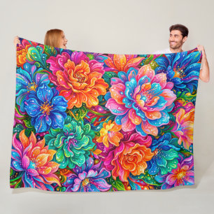 Levendige Bloemen Droomlandschap – Psychedelische Fleece Deken