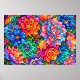 Levendige Bloemen Droomlandschap – Psychedelische Poster