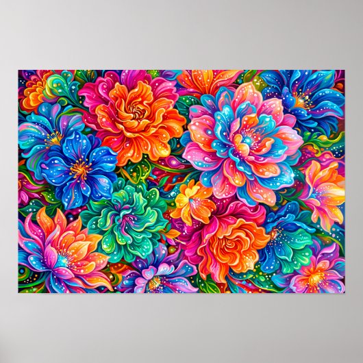 Levendige Bloemen Droomlandschap – Psychedelische  Poster (Voorkant)