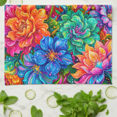 Levendige Bloemen Droomlandschap – Psychedelische Theedoek (Gevouwen)