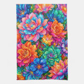 Levendige Bloemen Droomlandschap – Psychedelische Theedoek (Verticaal)