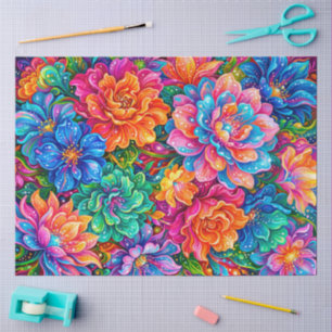 Levendige Bloemen Droomlandschap – Psychedelische Tissuepapier
