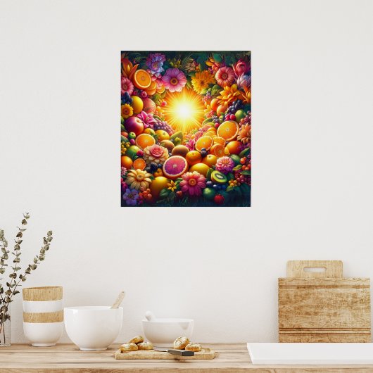 Levendige bloemen- en fruitsymfonie poster (Keuken)