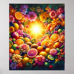Levendige bloemen- en fruitsymfonie poster