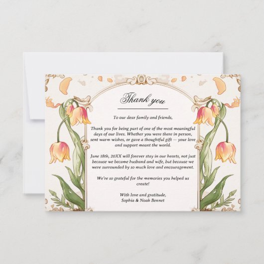 Levendige Bloemen en Gouden Huwelijk Dank u Kaart (Voorkant)