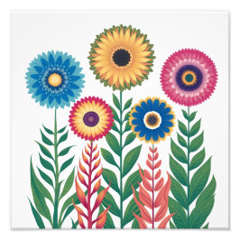 Levendige bloemen esthetiek: felgekleurde bloemen foto afdruk