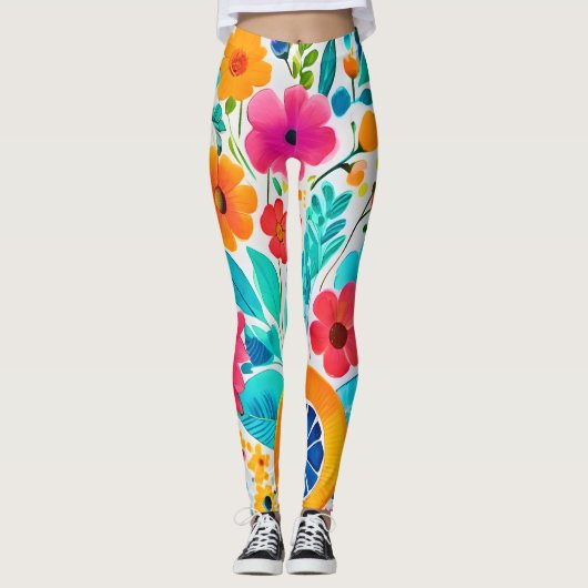 Levendige bloemen Fiesta Leggings (Voorkant)