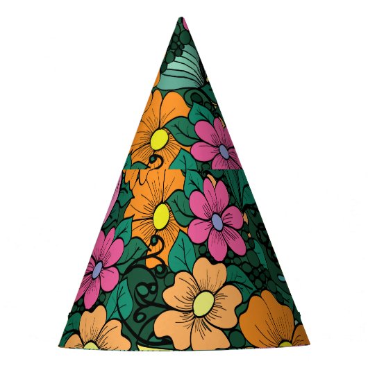 Levendige bloemen: groene achtergrond . feesthoedjes (Voorkant)