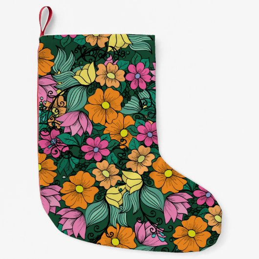 Levendige bloemen: groene achtergrond . kleine kerstsok (Voorkant)