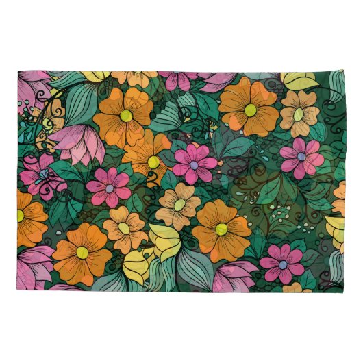 Levendige bloemen: groene achtergrond . kussensloop (Achterkant)