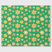 Levendige Bloemen Groene Naadloze Herfst Verjaarda Cadeaupapier (Vlak)