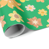 Levendige Bloemen Groene Naadloze Herfst Verjaarda Cadeaupapier (Rol Hoek)