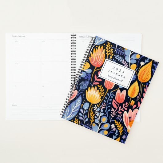 Levendige Bloemen Hand geschilderd Blauw Monogram  Planner (Display)