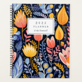 Levendige Bloemen Hand geschilderd Blauw Monogram Planner (Voorkant)