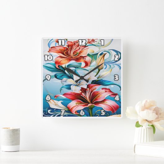 Levendige bloemen in bloei omringd door wervelinge vierkante klok (Huis)