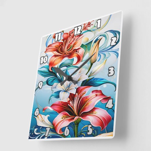 Levendige bloemen in bloei omringd door wervelinge vierkante klok (Hoek)