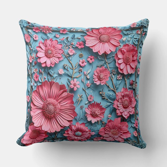 Levendige Bloemen in Ingewikkelde Ontwerp Kussen (Voorkant)