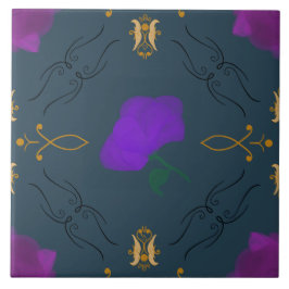 Levendige bloemen in Paarse - home decor accentkam Tegeltje