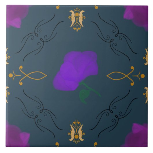 Levendige bloemen in Paarse - home decor accentkam Tegeltje (Voorkant)