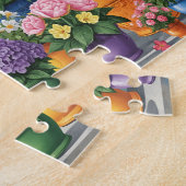 Levendige bloemen in potten en vlinders legpuzzel (Zijkant)
