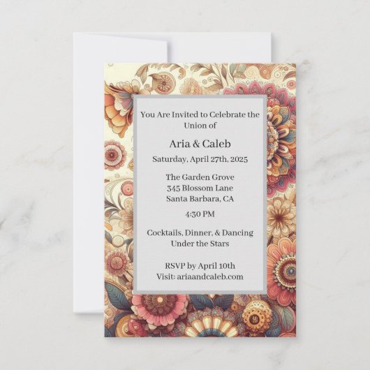 Levendige Bloemen Intrigerend Mandala Kunst bruilo Kaart (Voorkant)