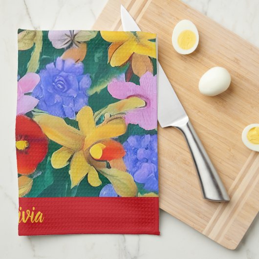 Levendige bloemen keukenhanddoeken (Quarter Fold)