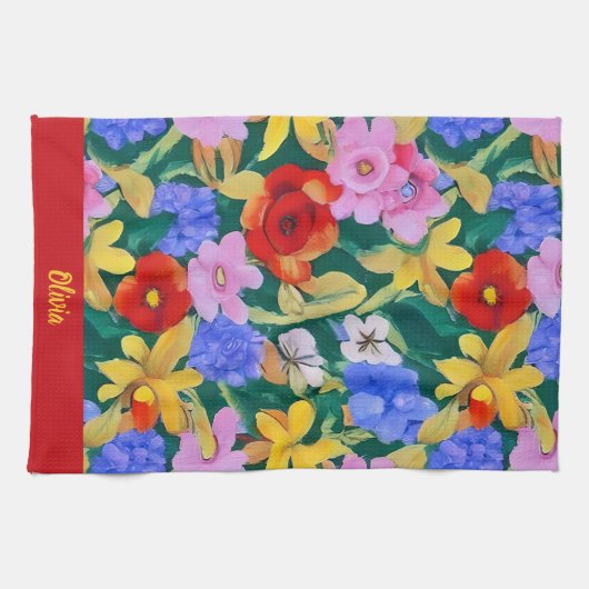 Levendige bloemen keukenhanddoeken (Horizontaal)