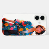 Levendige Bloemen Kimono iPhone 16 Hoesje (Achterkant (horizontaal))