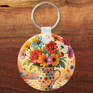 Levendige Bloemen, Kleurrijke Stippen, Sleutelhanger