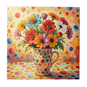 Levendige Bloemen, Kleurrijke Stippen, Tegeltje