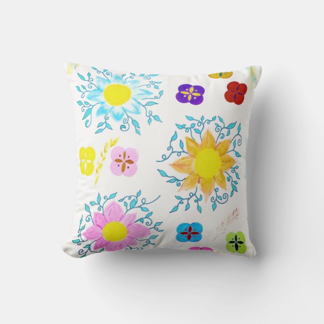 Levendige Bloemen Kussen (Voorkant)