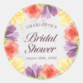 Levendige Bloemen Marmeren Bruidsdouche Ronde Sticker (Voorkant)