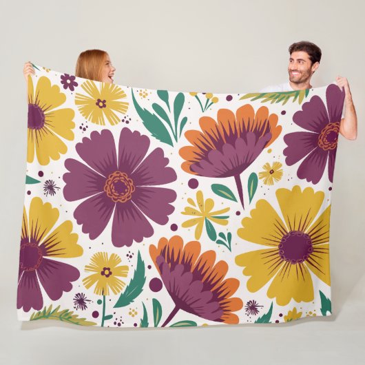 Levendige bloemen met Paarse en gele bloemen Fleece Deken (In situ)