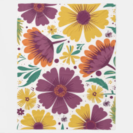 Levendige bloemen met Paarse en gele bloemen Fleece Deken