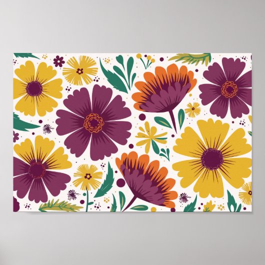 Levendige bloemen met Paarse en gele bloemen Poster (Voorkant)