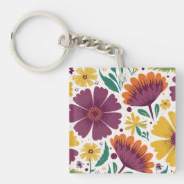 Levendige bloemen met Paarse en gele bloemen Sleutelhanger