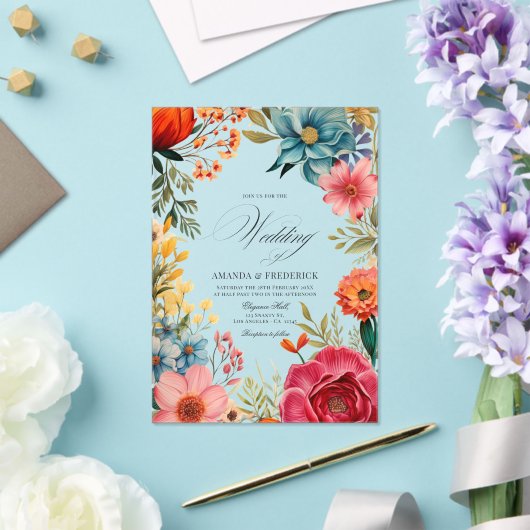 Levendige Bloemen Mexicaanse Fiesta Transparant Hu Acryl Uitnodigingen (Insitu (Huwelijk))