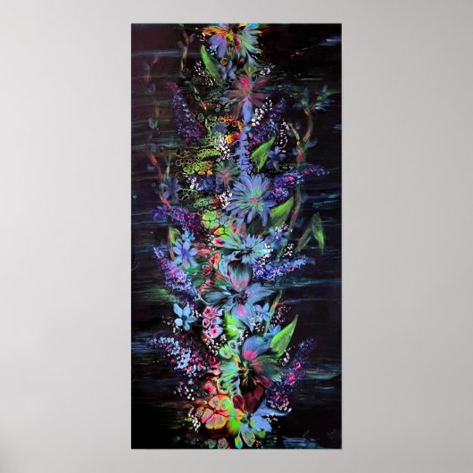 Levendige bloemen op zwart afdrukken poster (Voorkant)